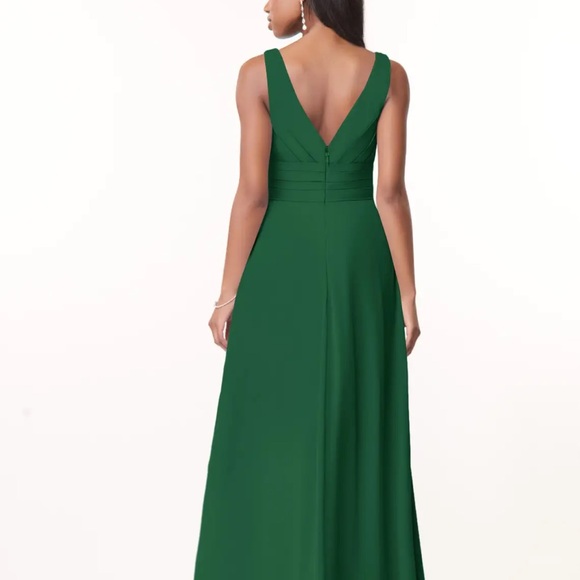 Azazie Size 4 Julianna Formal Dress Maxi A Line Pleated Waist V Neck Dark Green - Picture 14 of 14